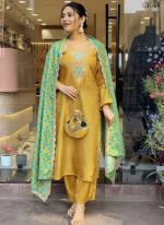 Cotton  Mustard Casual Wear Embroidery Work Readymade Straight Suit